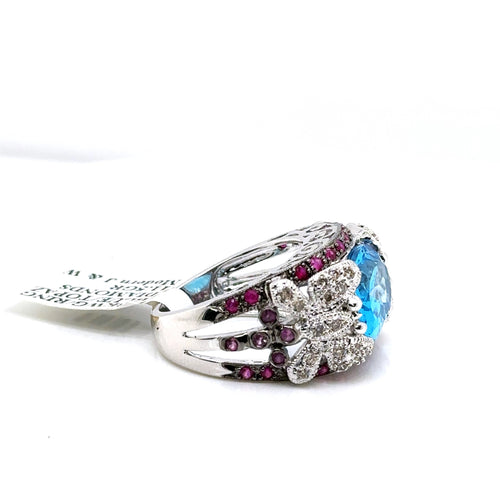 18k White Gold 6.00 CT Blue Topaz & Diamond Ladies Ring, 11.5gm