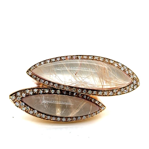 18k Yellow Gold 2.00 CT Diamond & Rutilated Quartz Ring, 29.8gm, Size 7