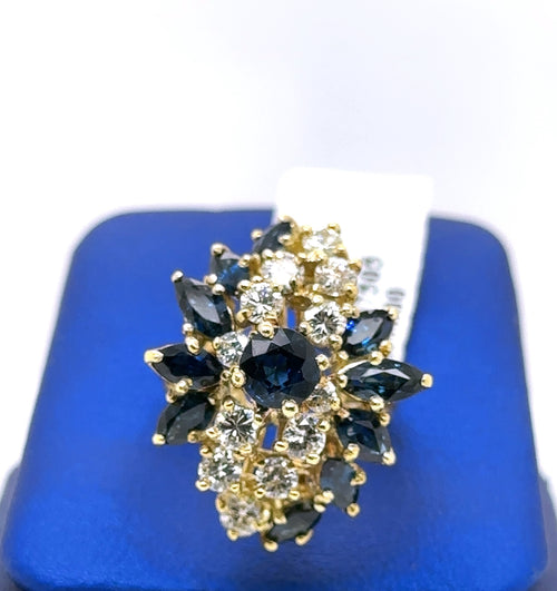 18k Yellow Gold 3.50 CT Sapphire & Diamond Ladies Ring, 9.9gm, Size 5.75