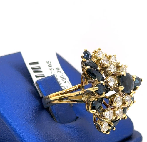 18k Yellow Gold 3.50 CT Sapphire & Diamond Ladies Ring, 9.9gm, Size 5.75