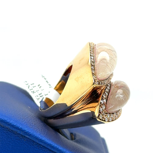 18k Yellow Gold 2.00 CT Diamond & Rutilated Quartz Ring, 29.8gm, Size 7