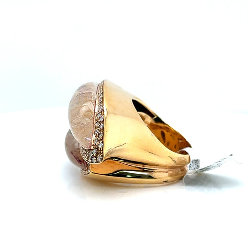 18k Yellow Gold 2.00 CT Diamond & Rutilated Quartz Ring, 29.8gm, Size 7
