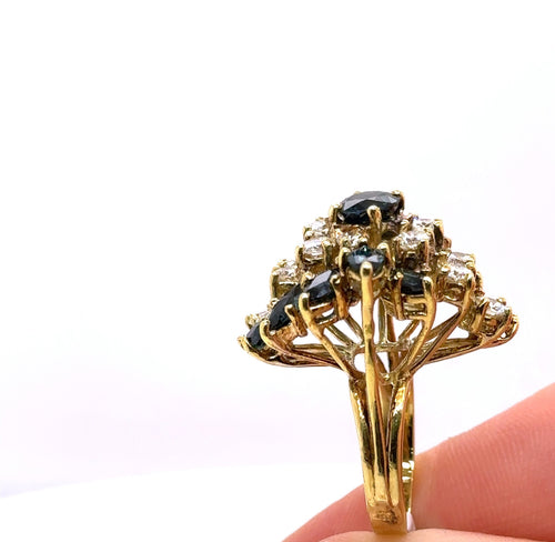 18k Yellow Gold 3.50 CT Sapphire & Diamond Ladies Ring, 9.9gm, Size 5.75