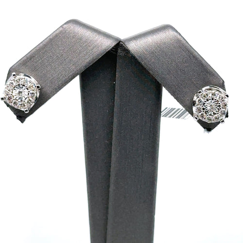 14k White Gold 1.00 CT Diamond Cluster Stud Earrings, 2.9gm