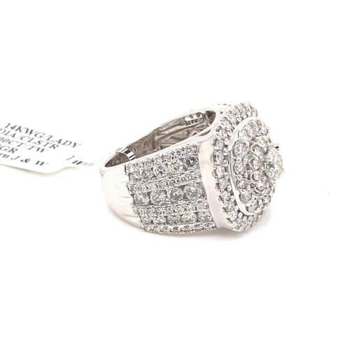 14k White Gold 5.00 CT Diamond Cluster Ladies Ring, 11.8g, Size 8