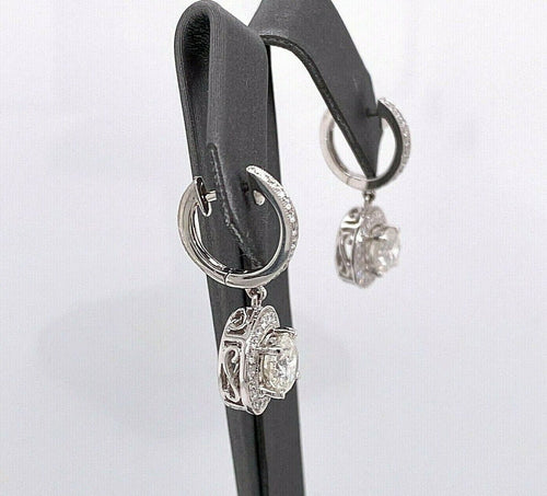 14k White Gold 3.00 CT Diamond Drop Ladies Earrings, 5.2gm, S13777
