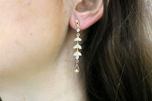 14k Yellow Gold 0.50 CT Diamond Ladies Dangling Earrings, 4.9gm