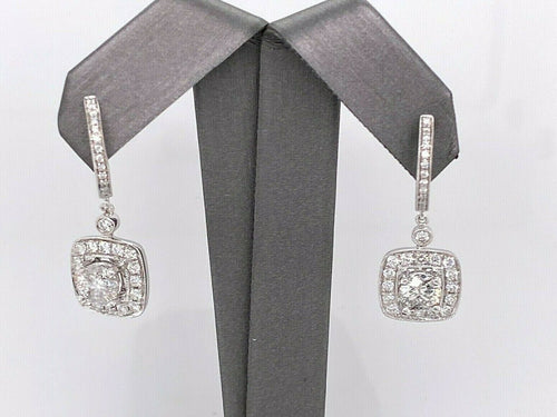 14k White Gold 3.00 CT Diamond Drop Style Ladies Earrings, 7.8gm
