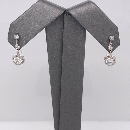 14k White Gold 1.00 CT Diamond Dangling Earrings, 1.9g, S15233