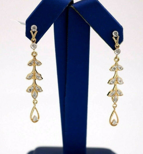 14k Yellow Gold 0.50 CT Diamond Ladies Dangling Earrings, 4.9gm