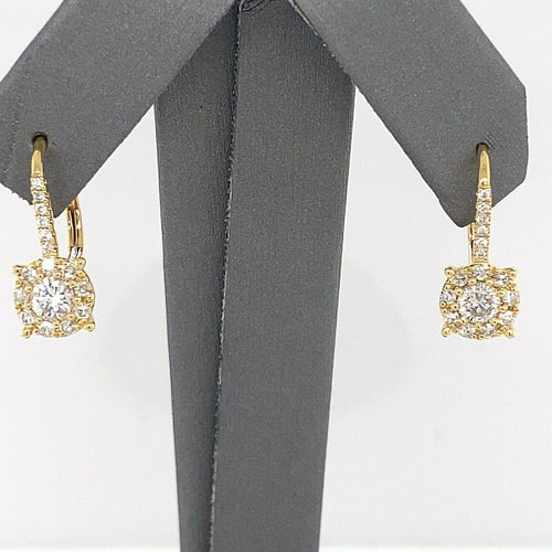 18k Yellow Gold 1.35 CT Diamond Drop Style Lever Back Earrings, 3g,