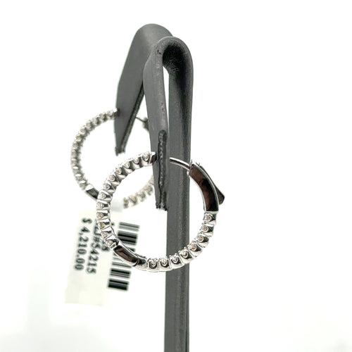 14k White Gold 0.75 CT Diamond Inside Out Hoop Earrings, 3.4gm