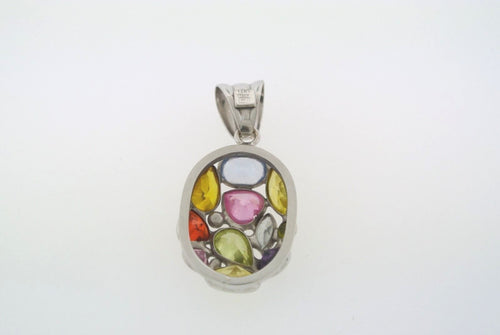 Ladies 14k White Gold Multi Color Stone Pendant, 5.3gm, Made In Italy