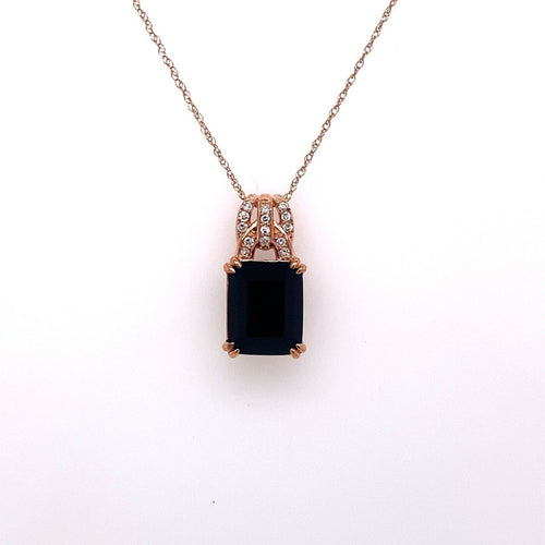 10k Rose Gold 0.25 CT Diamond & Onyx Pendant Necklace, 18"