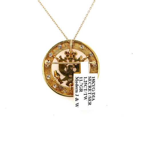 18k Yellow Gold 1.25 Ct Diamond Secret Service Pendant and Pin, 11.7g