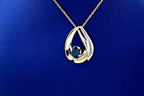 14k Two Tone Gold 1.00 CT Sapphire Pendant Necklace, 5.8gm, 16"