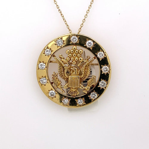 18k Yellow Gold 1.25 Ct Diamond Secret Service Pendant and Pin, 11.7g