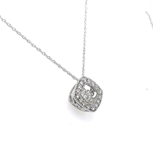 10K WHITE GOLD 0.25CT DIAMOND HALO ROUND CUT PENDANT, 18"