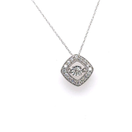 10K WHITE GOLD 0.25CT DIAMOND HALO ROUND CUT PENDANT, 18"