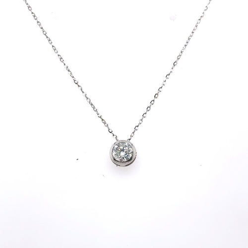 14k White Gold 0.25 Ct Diamond Bezel Pendant Necklace, 1.6gm