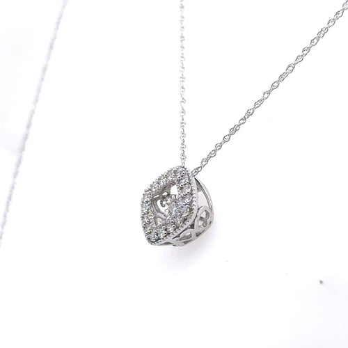 10K WHITE GOLD 0.25CT DIAMOND HALO ROUND CUT PENDANT, 18"