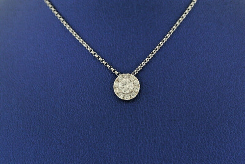 14k White Gold 0.50 CT Diamond Halo Pendant Necklace, 2gm, 16"