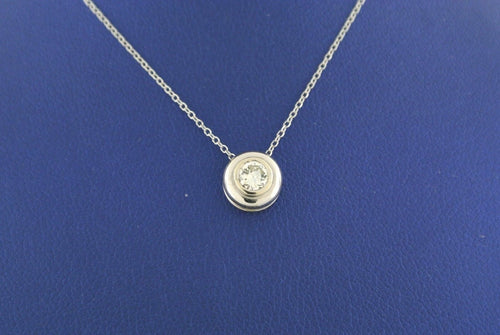 14k White Gold 0.25 C Diamond Bezel Pendant Necklace, 2.3gm