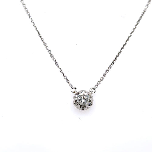 10k White Gold 0.45 Ct Diamond Pendant Necklace, 2.2gm