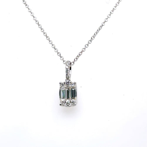 18K WHITE GOLD 0.75CT DIAMOND BAGUETTE CUT PENDANT, 18"