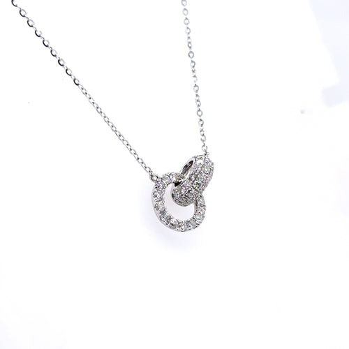 14k White Gold 0.50 CT Diamond Love Knot Necklace, 2.2gm, 16"