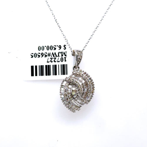 18k White Gold 1.25 CT Baguette & Round Cut Diamond Pendant, 3.7gm, 18", S107227
