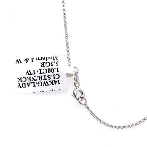 14k White Gold 1.00 CT Diamond Pendant Necklace, 3.3gm, 18"