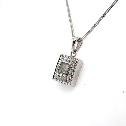 14k White Gold 0.25 CT Diamond Pendant Necklace, 4.6gm, 18"