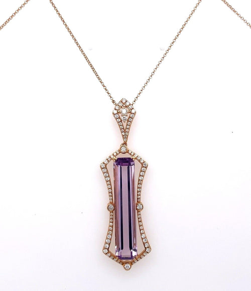 14k Rose Gold 1.00 Ct & 10.37mm Amethyst Pendant Necklace, 9.5g