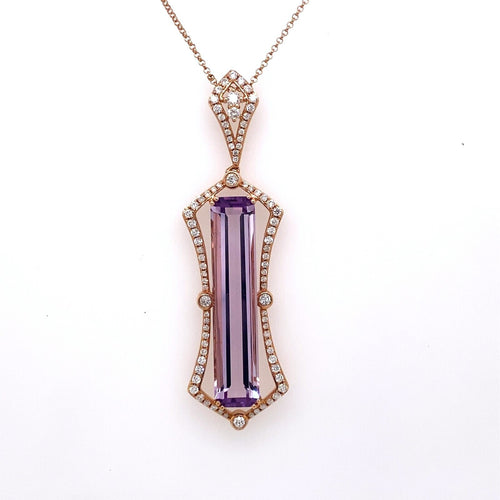 14k Rose Gold 1.00 Ct & 10.37mm Amethyst Pendant Necklace, 9.5g