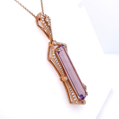 14k Rose Gold 1.00 Ct & 10.37mm Amethyst Pendant Necklace, 9.5g