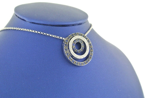 14k White Gold Sapphire & Diamond Love Circle Pendant Necklace, 8.2gm