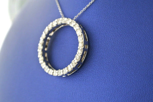 14k White Gold 1.00 Ct Diamond Circle Pendant Necklace, 6.5gm, 16-18"