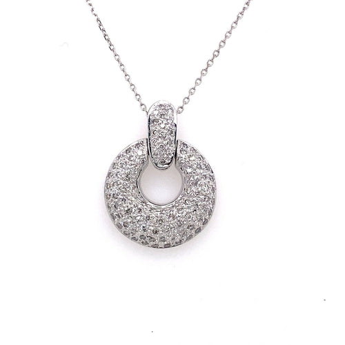 14k White Gold 1.00 CT Pave Diamond Ladies Pendant Necklace, 7.1g