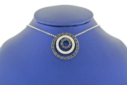 14k White Gold Sapphire & Diamond Love Circle Pendant Necklace, 8.2gm