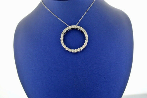 14k White Gold 1.00 Ct Diamond Circle Pendant Necklace, 6.5gm, 16-18"