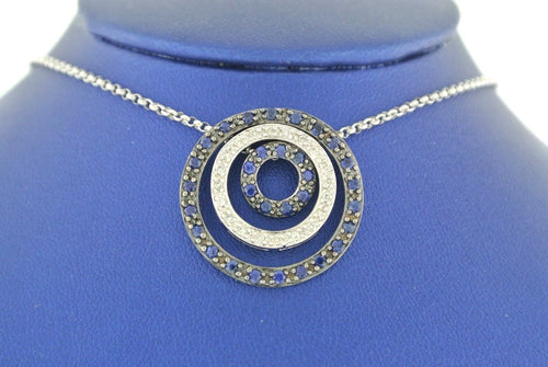 14k White Gold Sapphire & Diamond Love Circle Pendant Necklace, 8.2gm