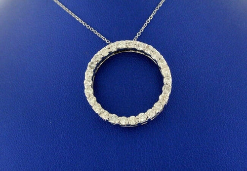 14k White Gold 1.00 Ct Diamond Circle Pendant Necklace, 6.5gm, 16-18"