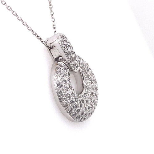 14k White Gold 1.00 CT Pave Diamond Ladies Pendant Necklace, 7.1g