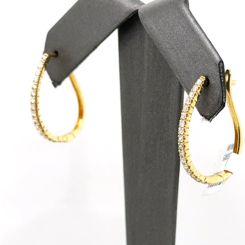 14k Yellow Gold 0.60 CT Diamond Ladies Oval Hoop Earrings, 2.6gm