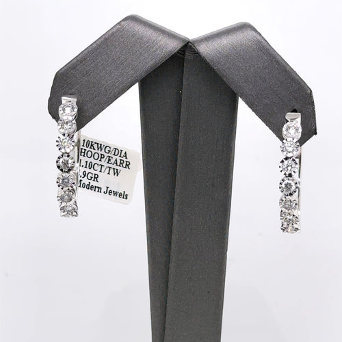 10K White Gold 1.10 CT Diamond Hoop Earrings, 4.9gm, S15164