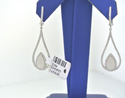 14K WHITE GOLD 0.75 CT ROUND CUT DIAMONDS DANGLE EARRINGS