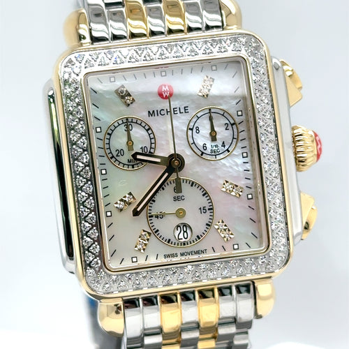 Michele Deco Two-Tone 18K Gold Diamond Dial 33mm Watch, MWW06A000776, New