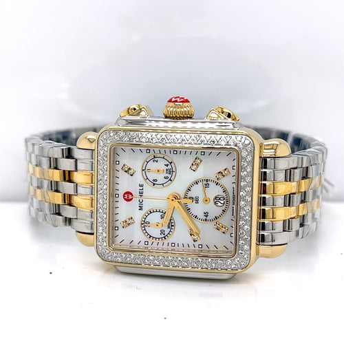 Michele Deco Two-Tone 18K Gold Diamond Dial 33mm Watch, MWW06A000776, New