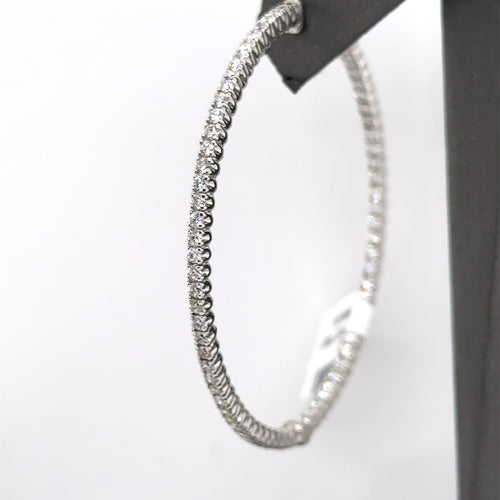 14k White Gold 3.00 CT Diamond Inside Out Hoop Earrings, 12.5gm